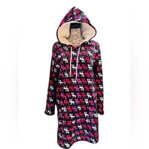 Muk Luks Minky Fleece Sherpa Hooded Sleepwear Lounger Moose pattern NWT Sz M